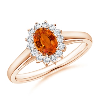 6x4mm AAAA Princess Diana Inspired Orange Sapphire Ring with Halo in 9K Rose Gold