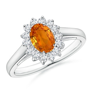 7x5mm AAA Princess Diana Inspired Orange Sapphire Ring with Halo in White Gold