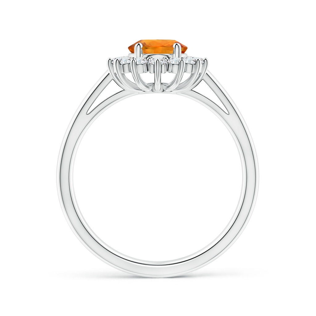 8x6mm AAA Princess Diana Inspired Orange Sapphire Ring with Halo in P950 Platinum Side-1