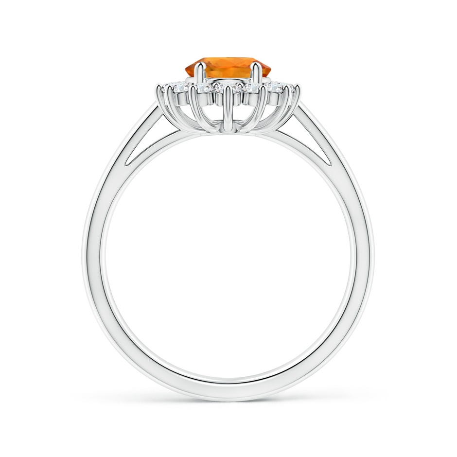 8x6mm AAA Princess Diana Inspired Orange Sapphire Ring with Halo in P950 Platinum side-1