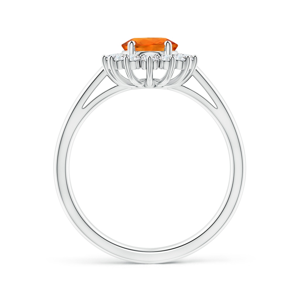 8x6mm AAAA Princess Diana Inspired Orange Sapphire Ring with Halo in 9K White Gold Side 1