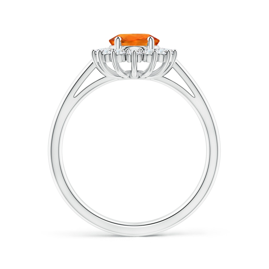 8x6mm AAAA Princess Diana Inspired Orange Sapphire Ring with Halo in 9K White Gold side 1