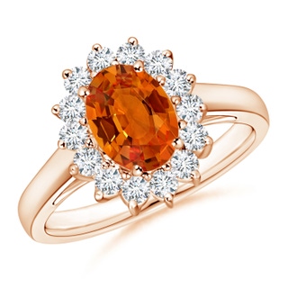 8x6mm AAAA Princess Diana Inspired Orange Sapphire Ring with Halo in Rose Gold