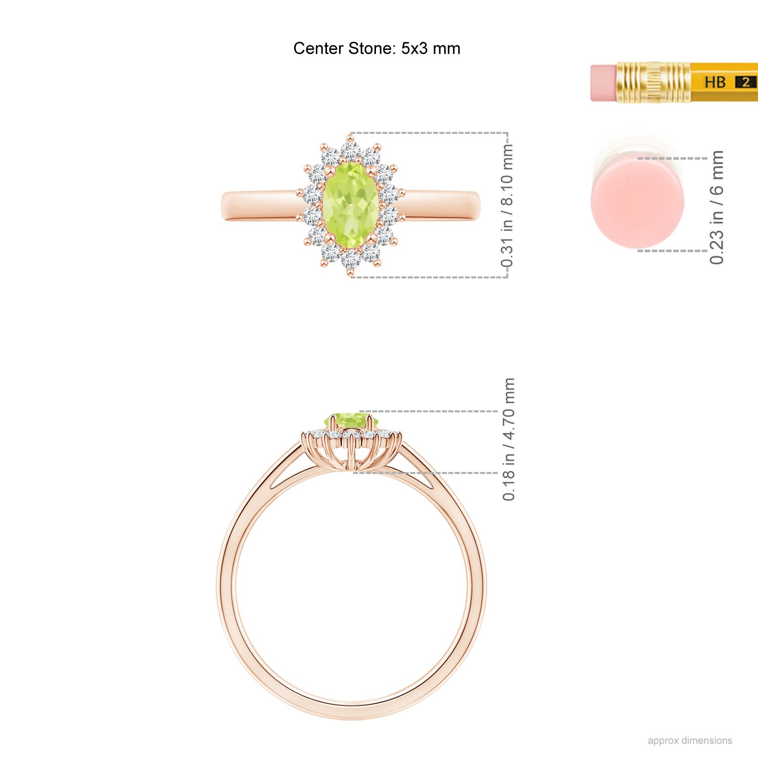 A - Peridot / 0.31 CT / 14 KT Rose Gold