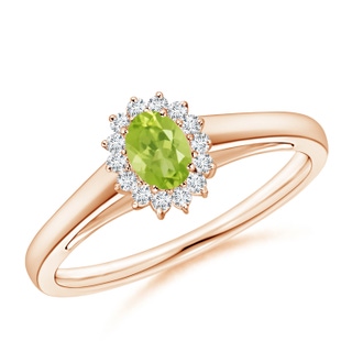 5x3mm AA Princess Diana Inspired Peridot Ring with Diamond Halo in Rose Gold