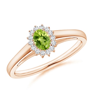 5x3mm AAA Princess Diana Inspired Peridot Ring with Diamond Halo in Rose Gold