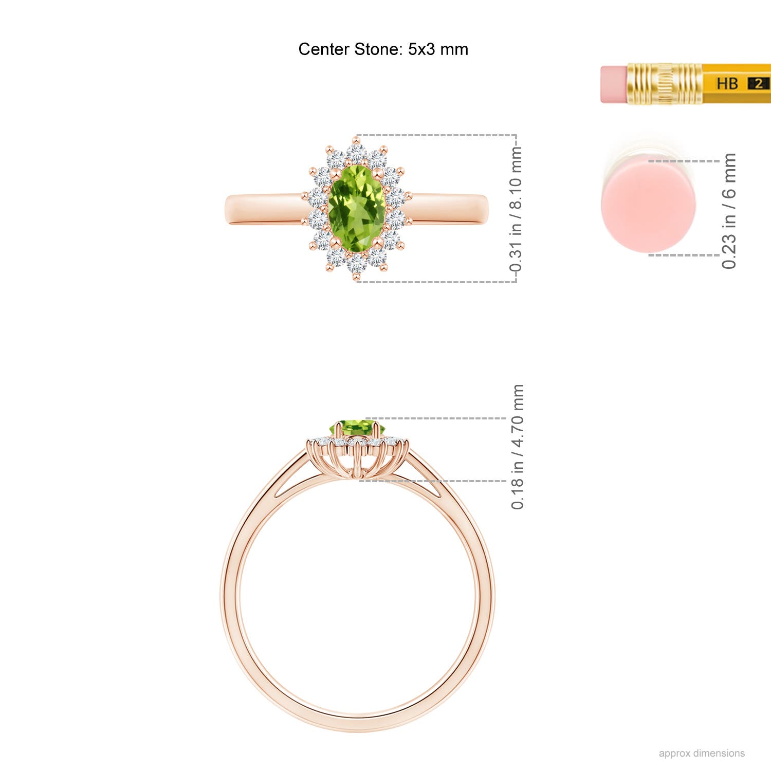 AAA - Peridot / 0.31 CT / 14 KT Rose Gold