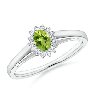 5x3mm AAA Princess Diana Inspired Peridot Ring with Diamond Halo in White Gold