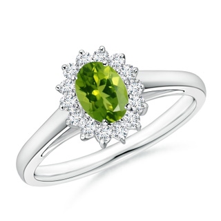 6x4mm AAAA Princess Diana Inspired Peridot Ring with Diamond Halo in P950 Platinum