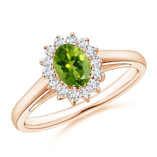 6x4mm AAAA Princess Diana Inspired Peridot Ring with Diamond Halo in Rose Gold