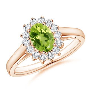 7x5mm AAA Princess Diana Inspired Peridot Ring with Diamond Halo in Rose Gold