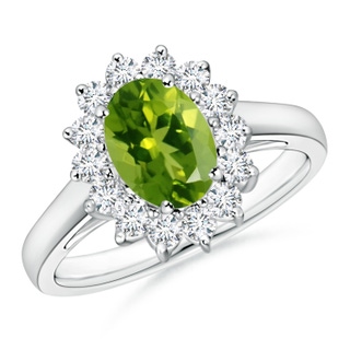 8x6mm AAAA Princess Diana Inspired Peridot Ring with Diamond Halo in P950 Platinum