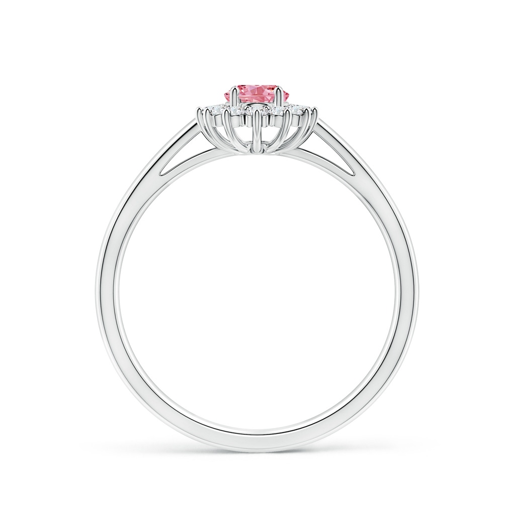 6x4mm AAAA Princess Diana Inspired Fancy Intense Pink Diamond Ring with Halo in P950 Platinum - side 199