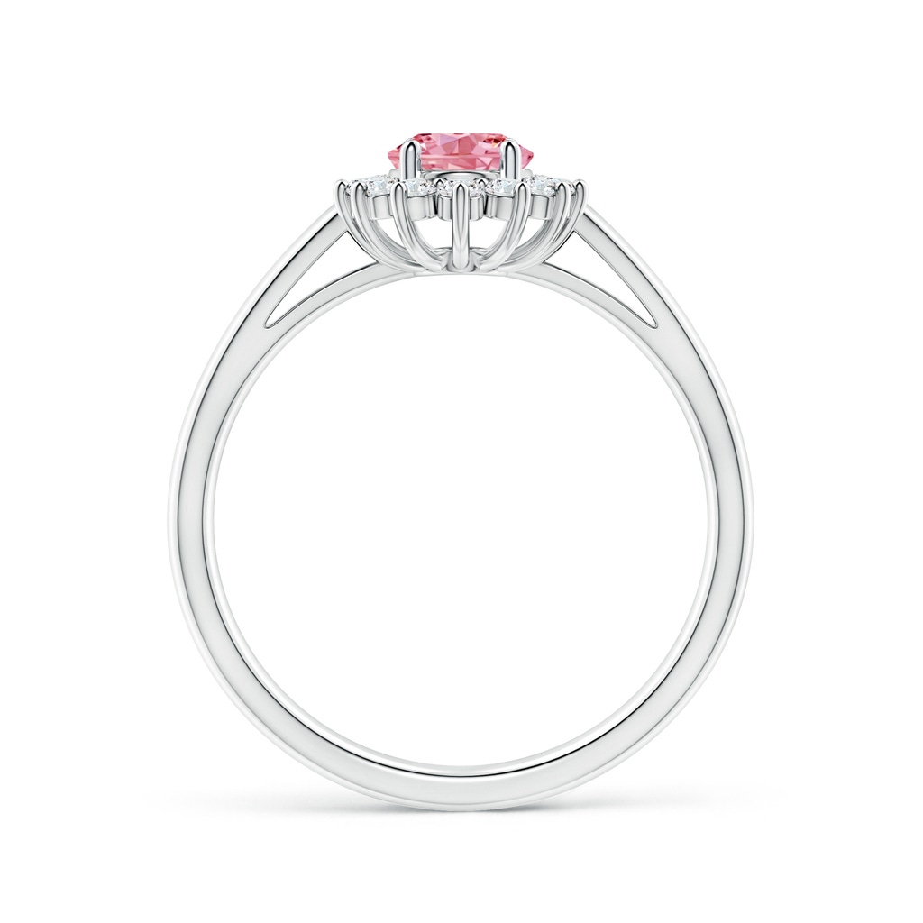 7x5mm AAAA Princess Diana Inspired Fancy Intense Pink Diamond Ring with Halo in White Gold - side 199