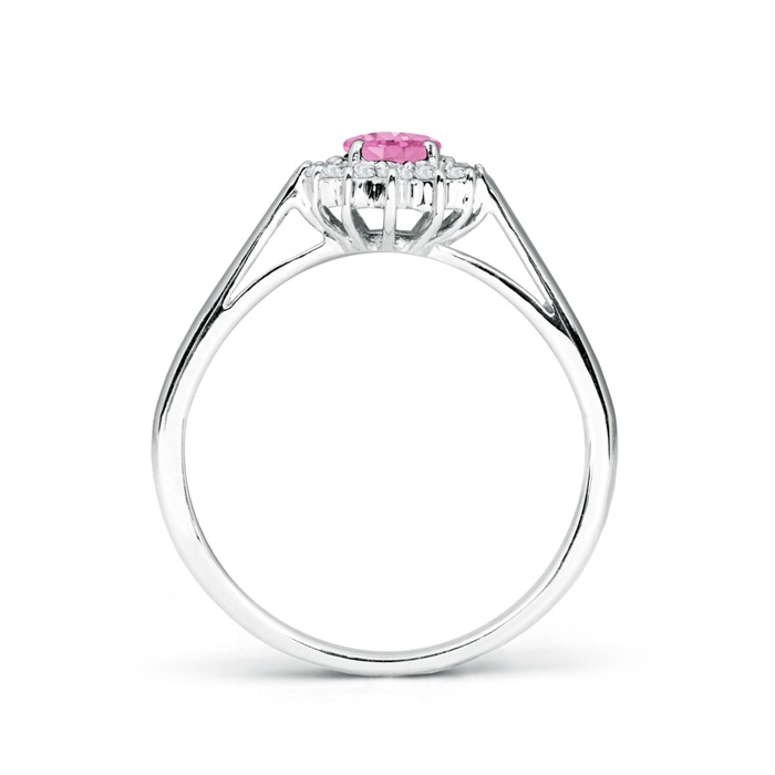 6x4mm A Princess Diana Inspired Pink Sapphire Ring with Diamond Halo in 9K White Gold side1