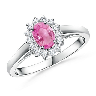 6x4mm AA Princess Diana Inspired Pink Sapphire Ring with Diamond Halo in 10K White Gold