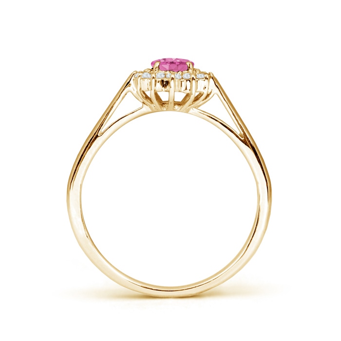 6x4mm AA Princess Diana Inspired Pink Sapphire Ring with Diamond Halo in Yellow Gold side-1