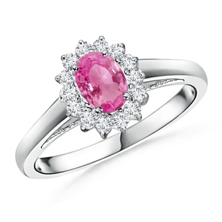 6x4mm AAA Princess Diana Inspired Pink Sapphire Ring with Diamond Halo in 10K White Gold