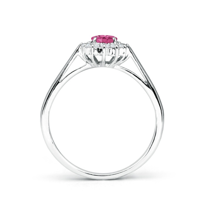 6x4mm AAAA Princess Diana Inspired Pink Sapphire Ring with Diamond Halo in White Gold side-1