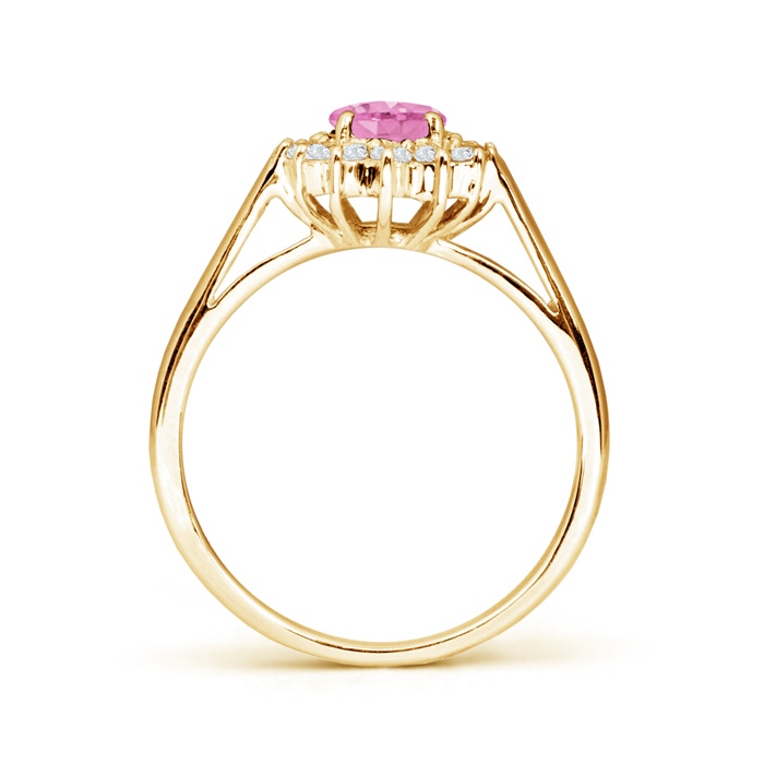 7x5mm A Princess Diana Inspired Pink Sapphire Ring with Diamond Halo in 10K Yellow Gold side1