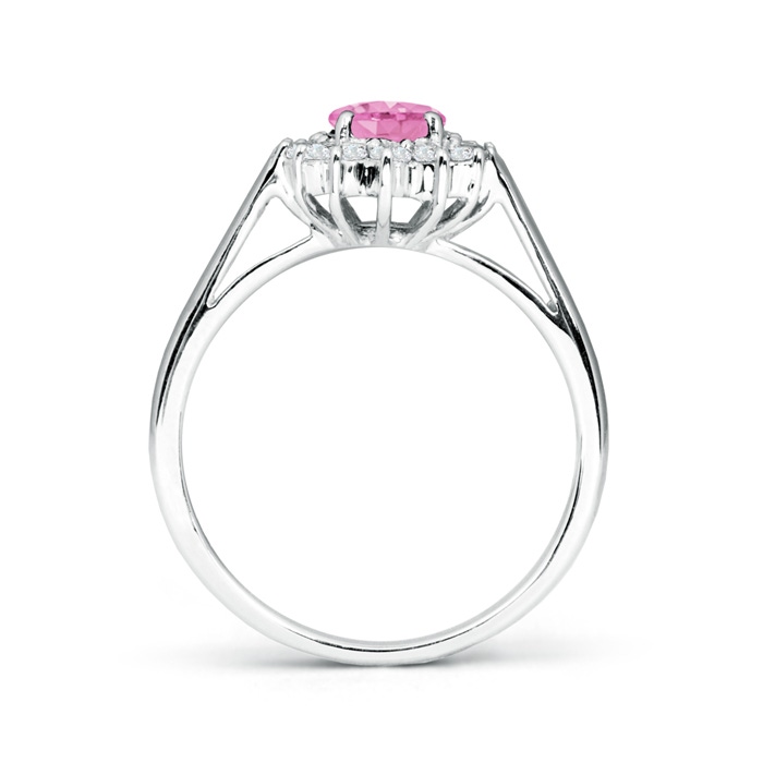 7x5mm A Princess Diana Inspired Pink Sapphire Ring with Diamond Halo in White Gold side-1