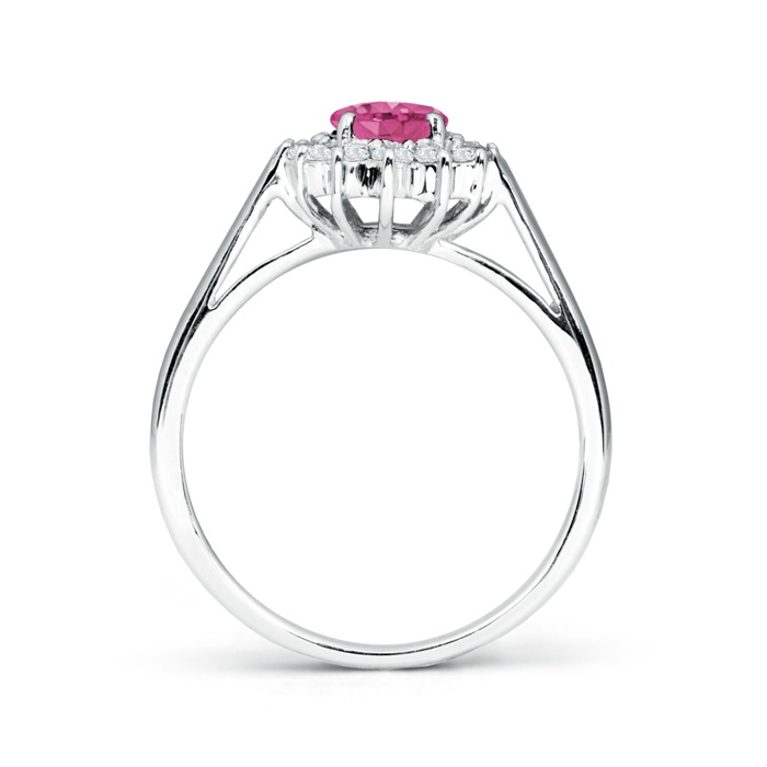 7x5mm AAAA Princess Diana Inspired Pink Sapphire Ring with Diamond Halo in P950 Platinum side-1