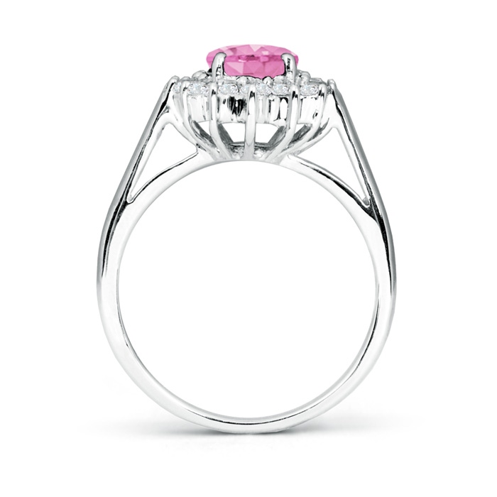 8x6mm A Princess Diana Inspired Pink Sapphire Ring with Diamond Halo in White Gold side-1
