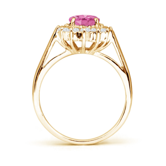 8x6mm AA Princess Diana Inspired Pink Sapphire Ring with Diamond Halo in Yellow Gold side-1
