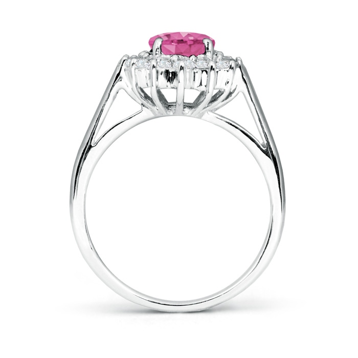 8x6mm AAA Princess Diana Inspired Pink Sapphire Ring with Diamond Halo in White Gold Side-1