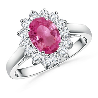 8x6mm AAAA Princess Diana Inspired Pink Sapphire Ring with Diamond Halo in P950 Platinum