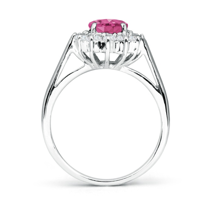8x6mm AAAA Princess Diana Inspired Pink Sapphire Ring with Diamond Halo in White Gold side-1