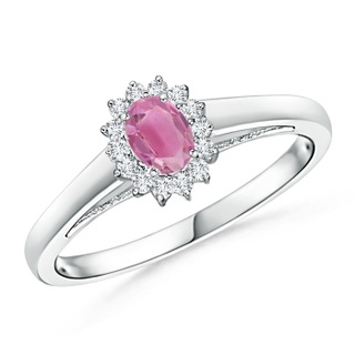 5x3mm AA Princess Diana Inspired Pink Tourmaline Ring with Halo in White Gold