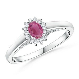 5x3mm AAA Princess Diana Inspired Pink Tourmaline Ring with Halo in White Gold