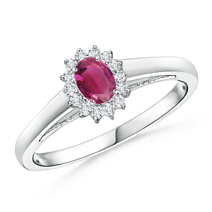 5x3mm AAAA Princess Diana Inspired Pink Tourmaline Ring with Halo in P950 Platinum