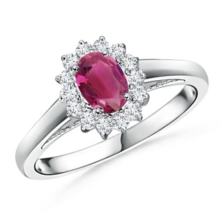 6x4mm AAAA Princess Diana Inspired Pink Tourmaline Ring with Halo in P950 Platinum