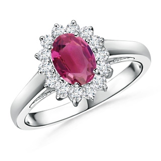 7x5mm AAAA Princess Diana Inspired Pink Tourmaline Ring with Halo in P950 Platinum