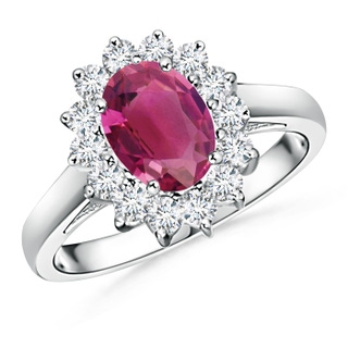 8x6mm AAAA Princess Diana Inspired Pink Tourmaline Ring with Halo in P950 Platinum