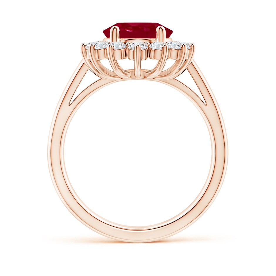 10x8mm AA Princess Diana Inspired Ruby Ring with Diamond Halo in Rose Gold side 199