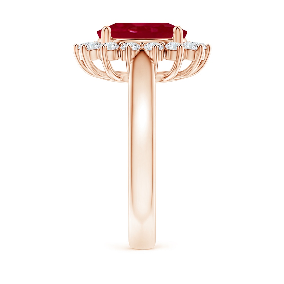 10x8mm AA Princess Diana Inspired Ruby Ring with Diamond Halo in Rose Gold side 299