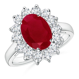 10x8mm AA Princess Diana Inspired Ruby Ring with Diamond Halo in White Gold
