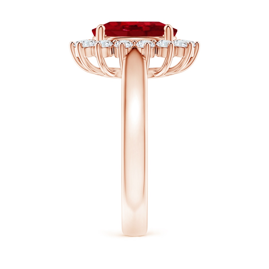 10x8mm AAA Princess Diana Inspired Ruby Ring with Diamond Halo in 18K Rose Gold side 299