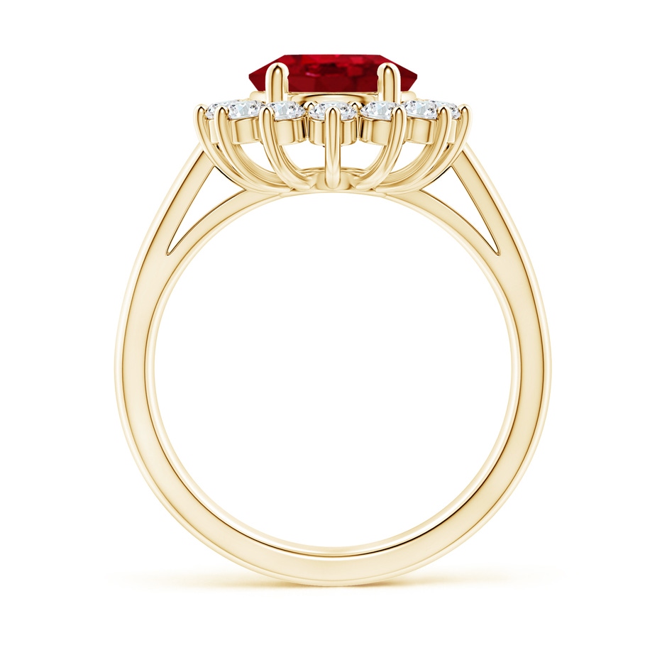 10x8mm AAA Princess Diana Inspired Ruby Ring with Diamond Halo in 18K Yellow Gold side 199