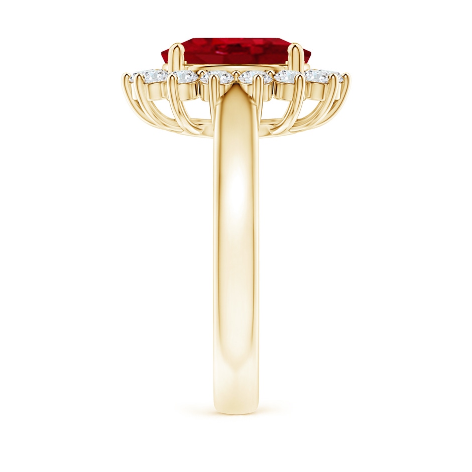 10x8mm AAA Princess Diana Inspired Ruby Ring with Diamond Halo in 18K Yellow Gold side 299