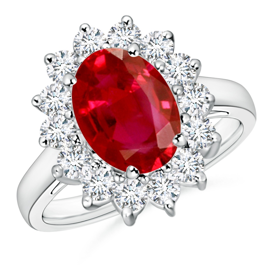 10x8mm AAA Princess Diana Inspired Ruby Ring with Diamond Halo in P950 Platinum 
