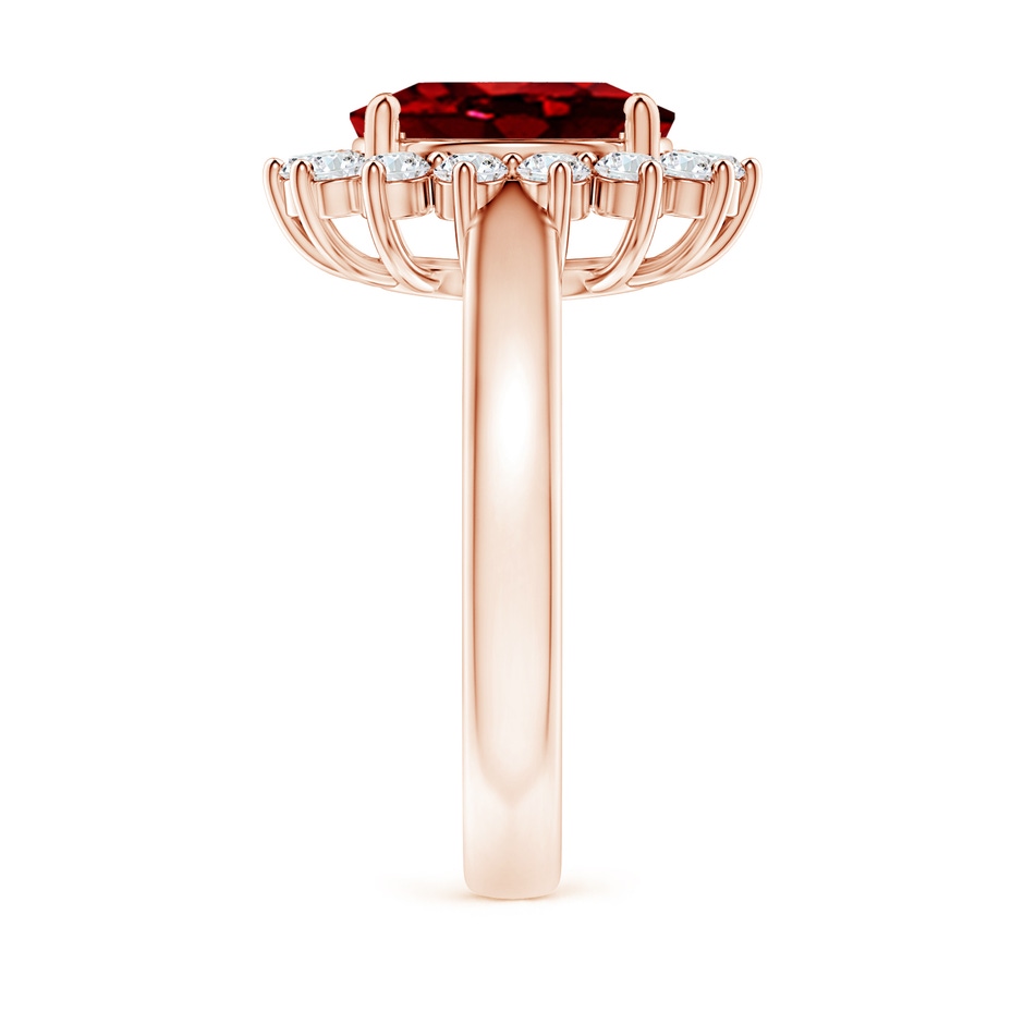 10x8mm AAAA Princess Diana Inspired Ruby Ring with Diamond Halo in 18K Rose Gold side 299