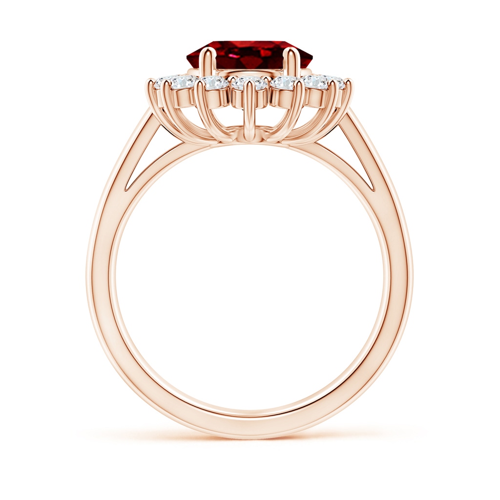 10x8mm AAAA Princess Diana Inspired Ruby Ring with Diamond Halo in Rose Gold Side 199