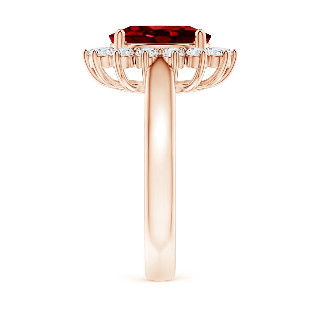 10x8mm AAAA Princess Diana Inspired Ruby Ring with Diamond Halo in Rose Gold Side 299