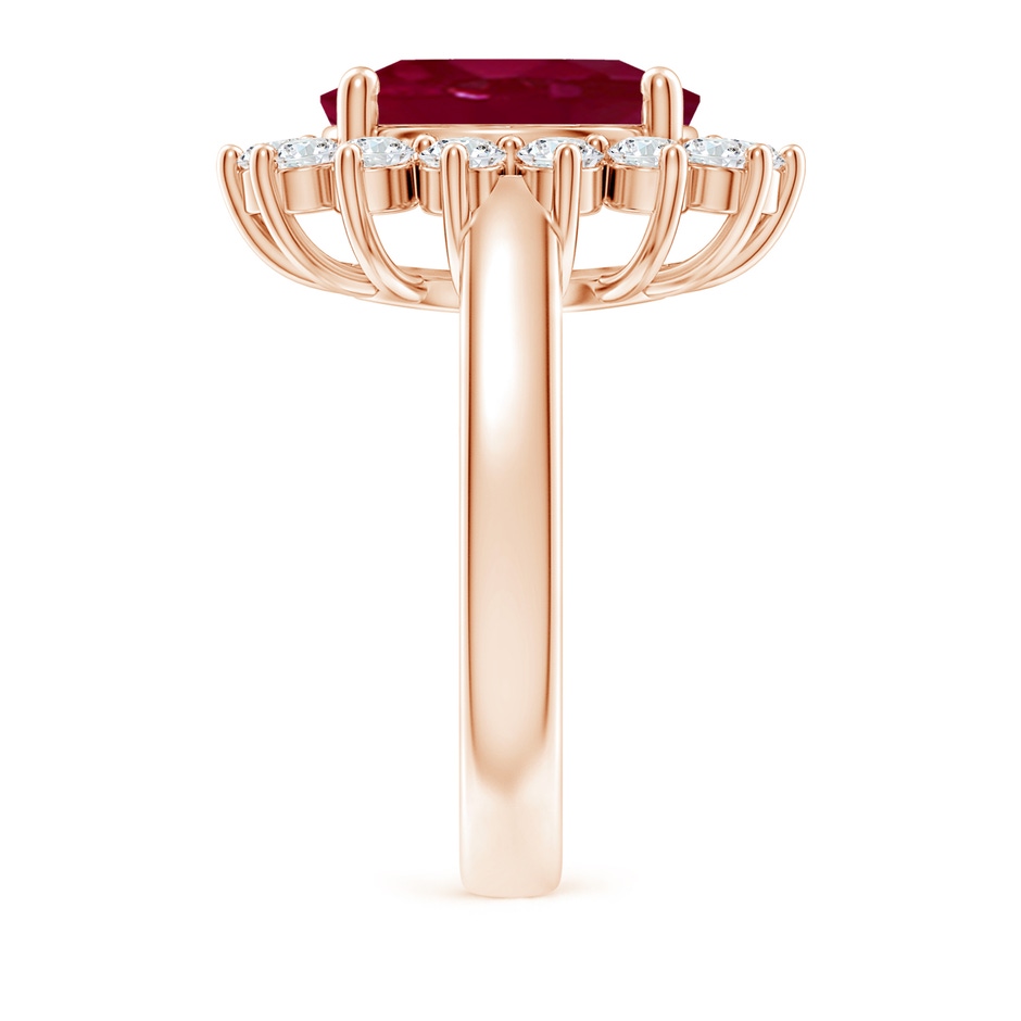 12x10mm A Princess Diana Inspired Ruby Ring with Diamond Halo in Rose Gold side 299