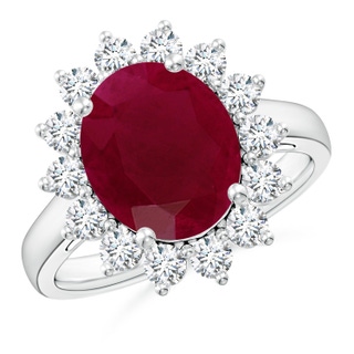 12x10mm A Princess Diana Inspired Ruby Ring with Diamond Halo in White Gold