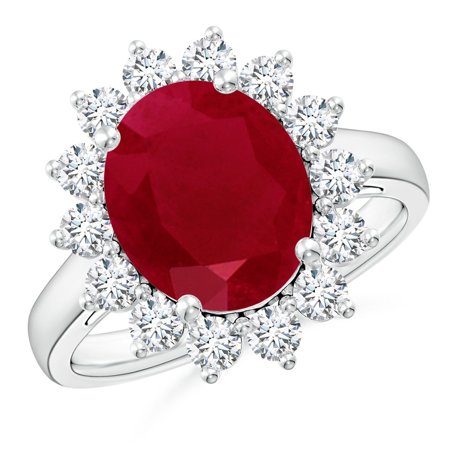 12x10mm AA Princess Diana Inspired Ruby Ring with Diamond Halo in P950 Platinum 